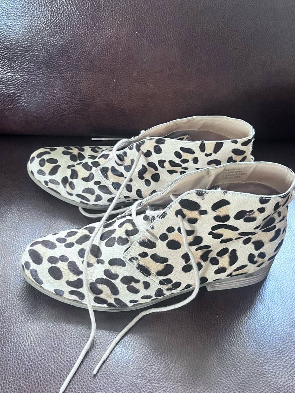 Steve Madden Leopard Print Lace-Up Ankle Boots in Cream and Black